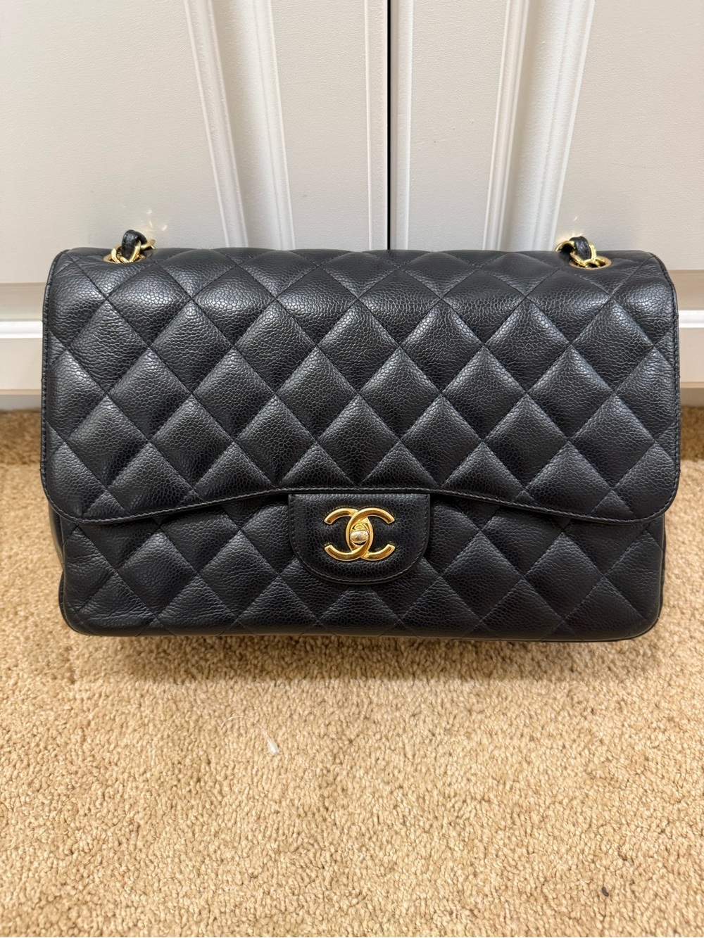 CHANEL Classic Double Flap Jumbo Caviar with Gold Hardware